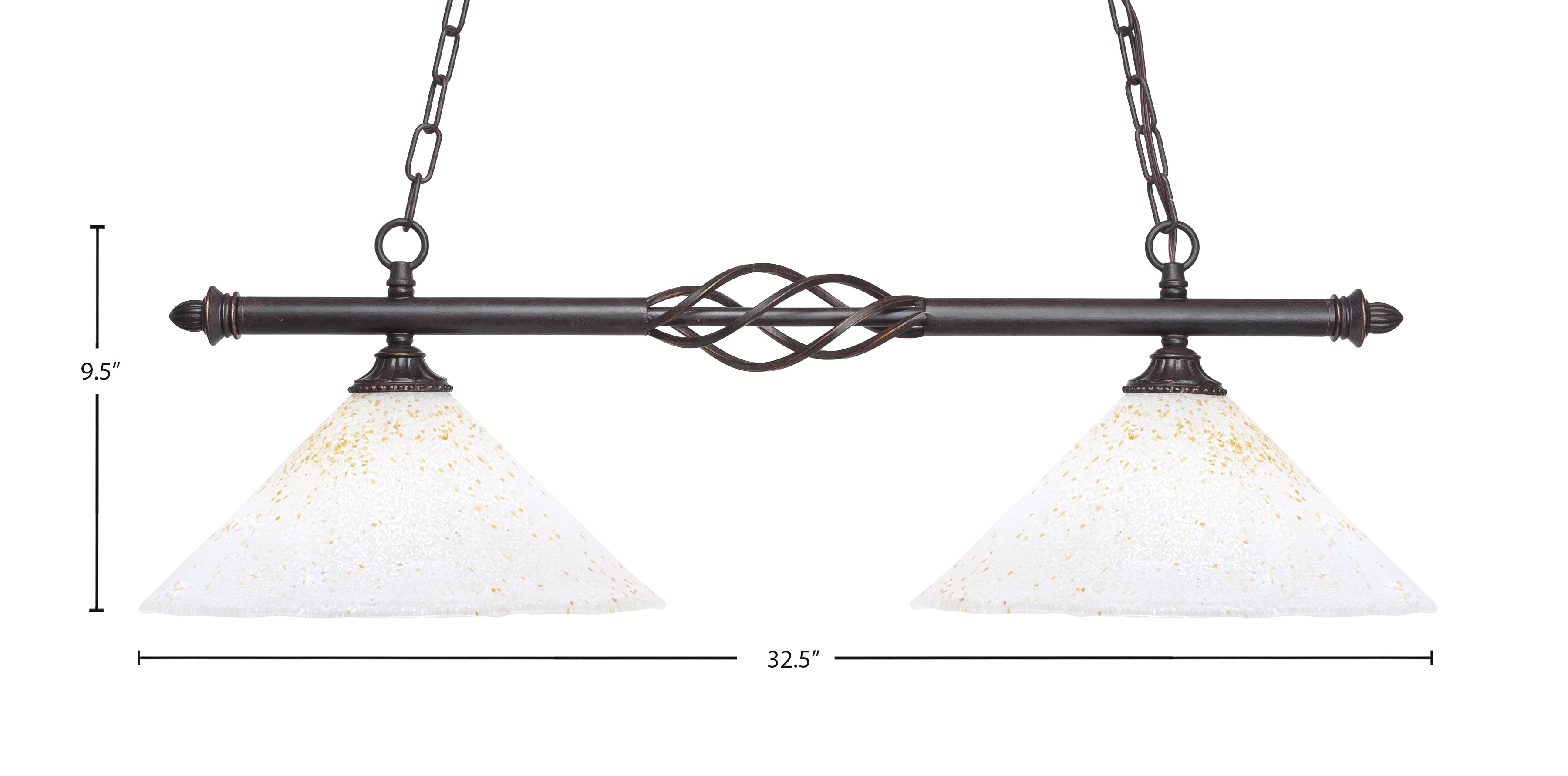 Eleganté Two Light Island Pendant in Dark Granite with 12" Gold Ice Shade