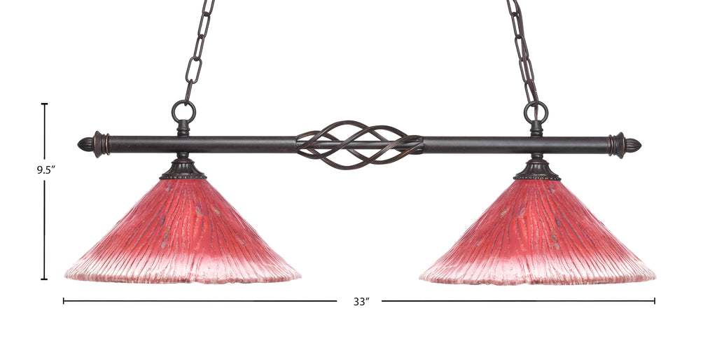 Eleganté Two Light Island Pendant in Dark Granite with 12" Raspberry Crystal Shade