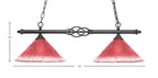 Eleganté Two Light Island Pendant in Dark Granite with 12" Raspberry Crystal Shade