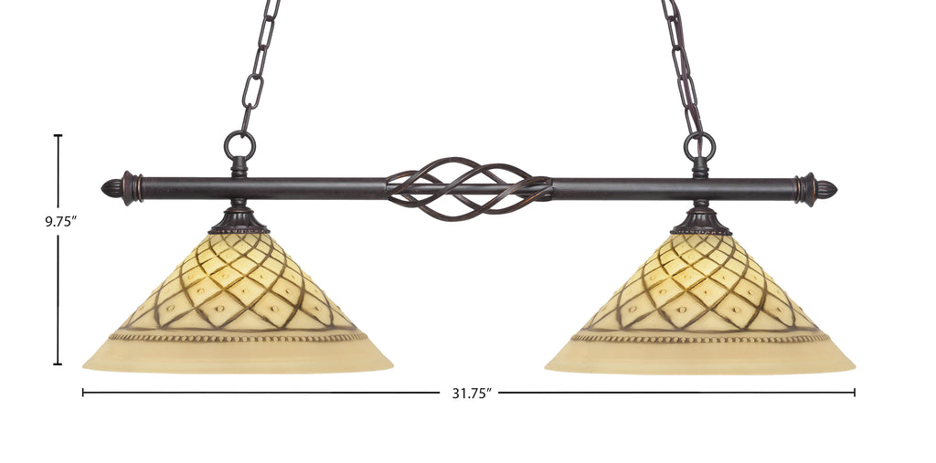 Eleganté Two Light Island Pendant in Dark Granite with 12" Chocolate Icing Shade