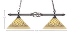 Eleganté Two Light Island Pendant in Dark Granite with 12" Chocolate Icing Shade