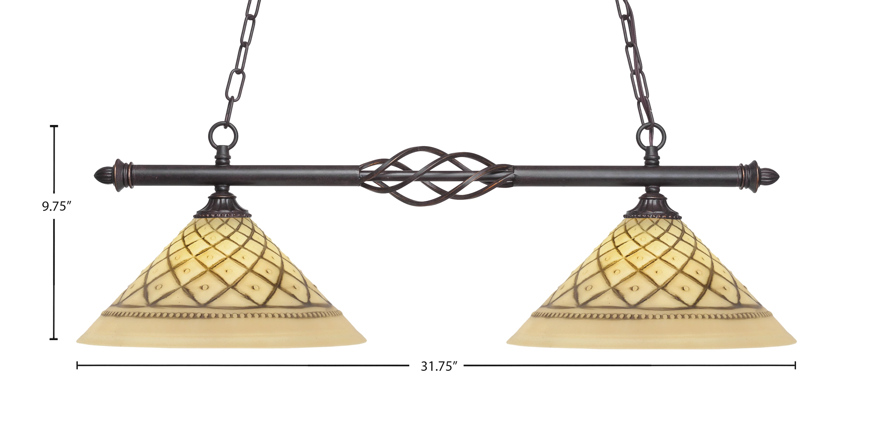 Eleganté Two Light Island Pendant in Dark Granite with 12" Chocolate Icing Shade