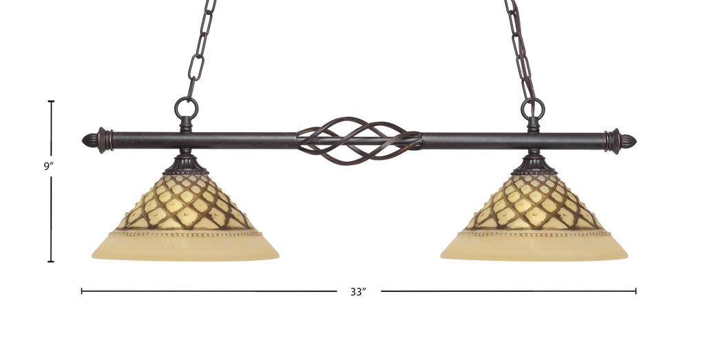Eleganté Two Light Island Pendant in Dark Granite with Chocolate Icing Shade