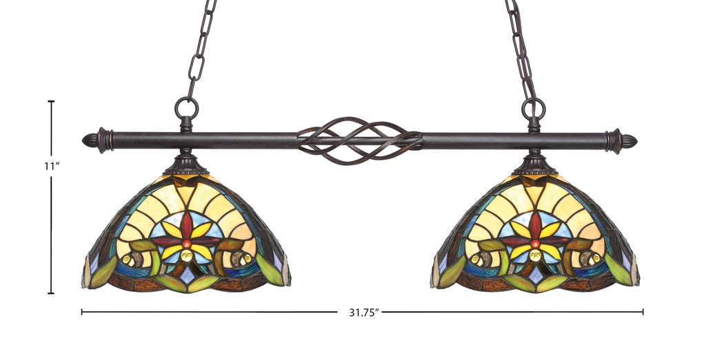Eleganté Two Light Island Pendant in Dark Granite with Earth Star Art Glass Shade