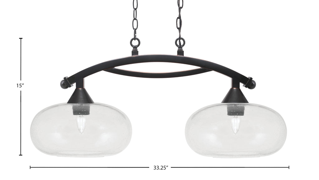 Bow Two Light Island Pendant in Black Copper with Clear Bubble Shade