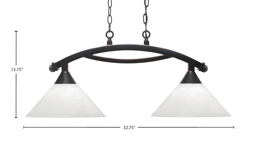 Bow Two Light Island Pendant in Black Copper with White Marble Shade