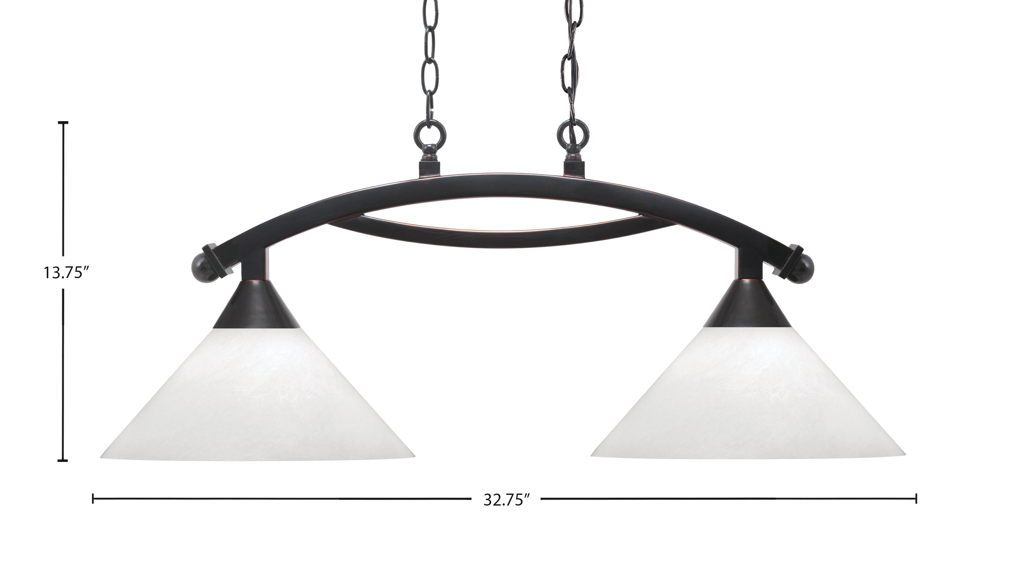 Bow Two Light Island Pendant in Black Copper with White Marble Shade