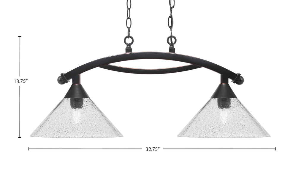 Bow Two Light Island Pendant in Black Copper with Smoke Bubble Shade