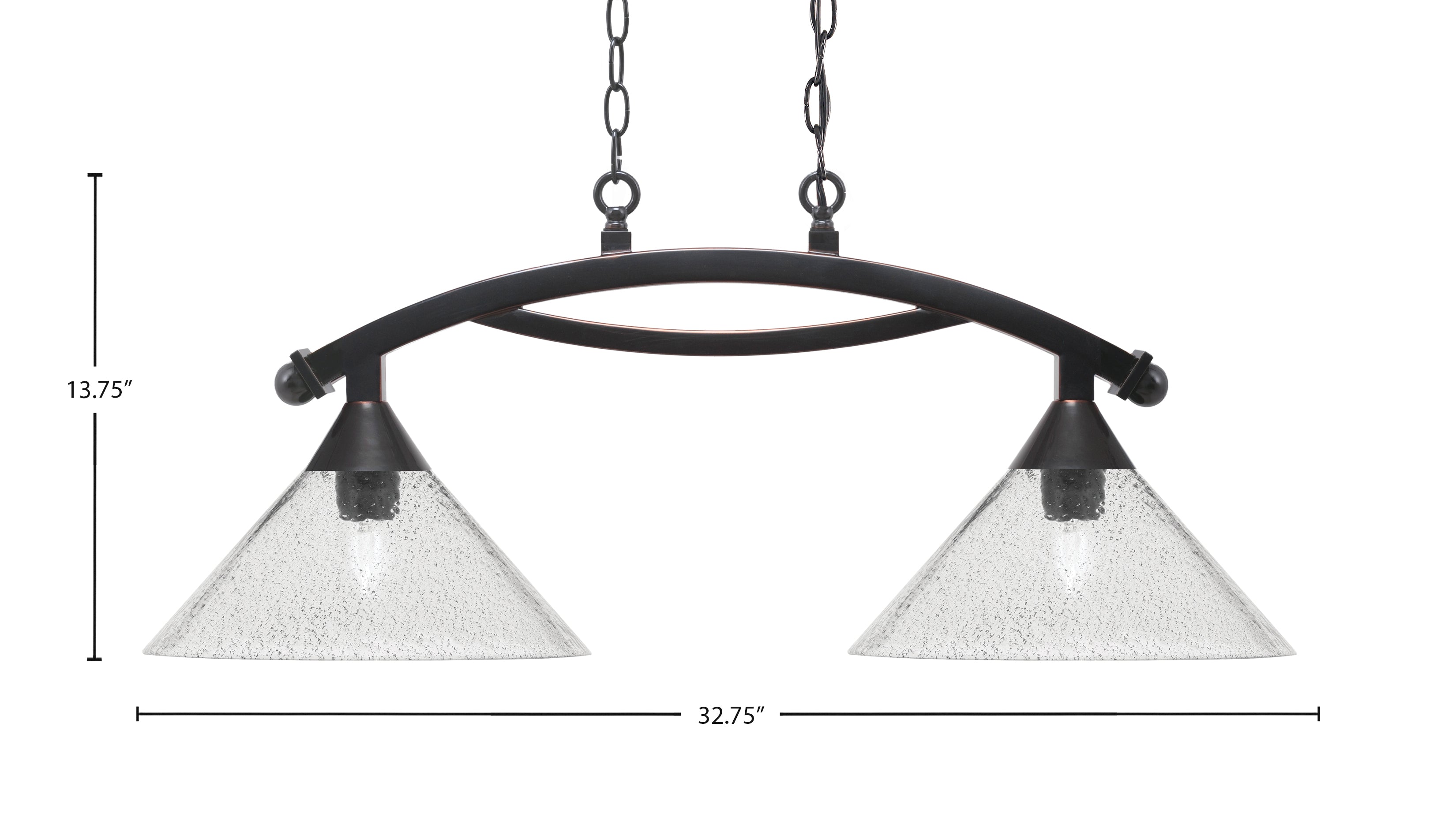 Bow Two Light Island Pendant in Black Copper with Smoke Bubble Shade