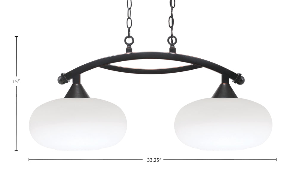Bow Two Light Island Pendant in Black Copper with White Muslin Shade