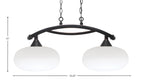 Bow Two Light Island Pendant in Black Copper with White Muslin Shade