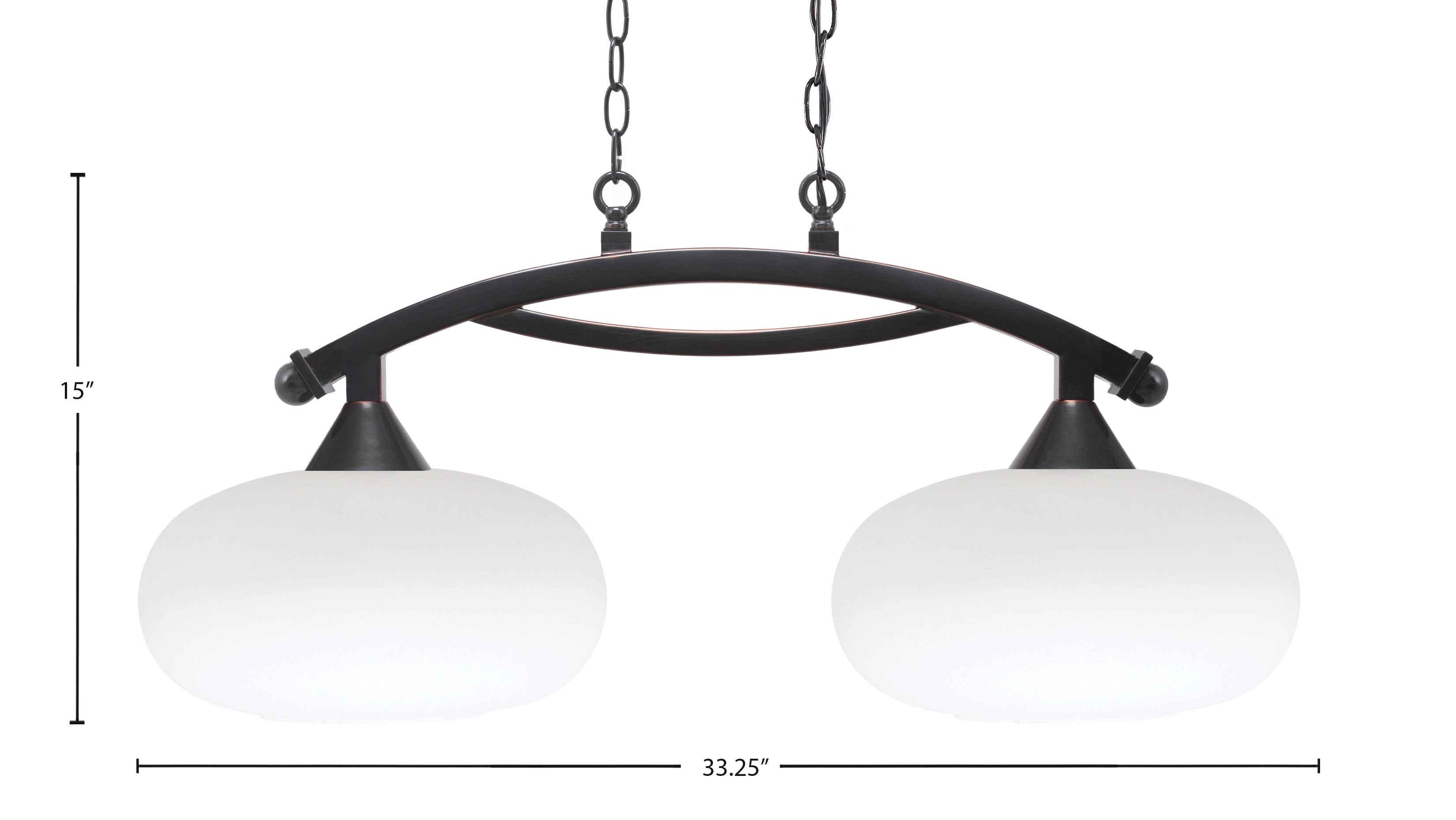 Bow Two Light Island Pendant in Black Copper with White Muslin Shade