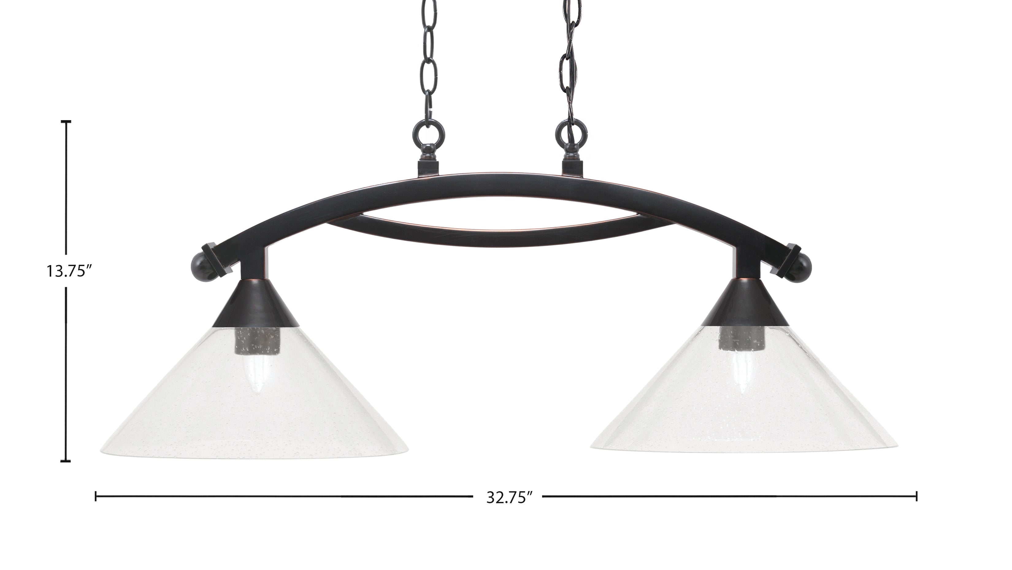 Bow Two Light Island Pendant in Black Copper with Clear Bubble Shade