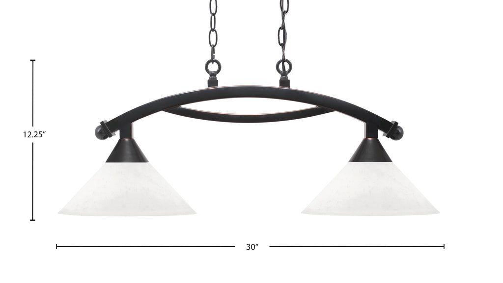 Bow Two Light Island Pendant in Black Copper with White Muslin Shade