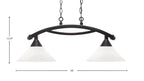 Bow Two Light Island Pendant in Black Copper with White Muslin Shade