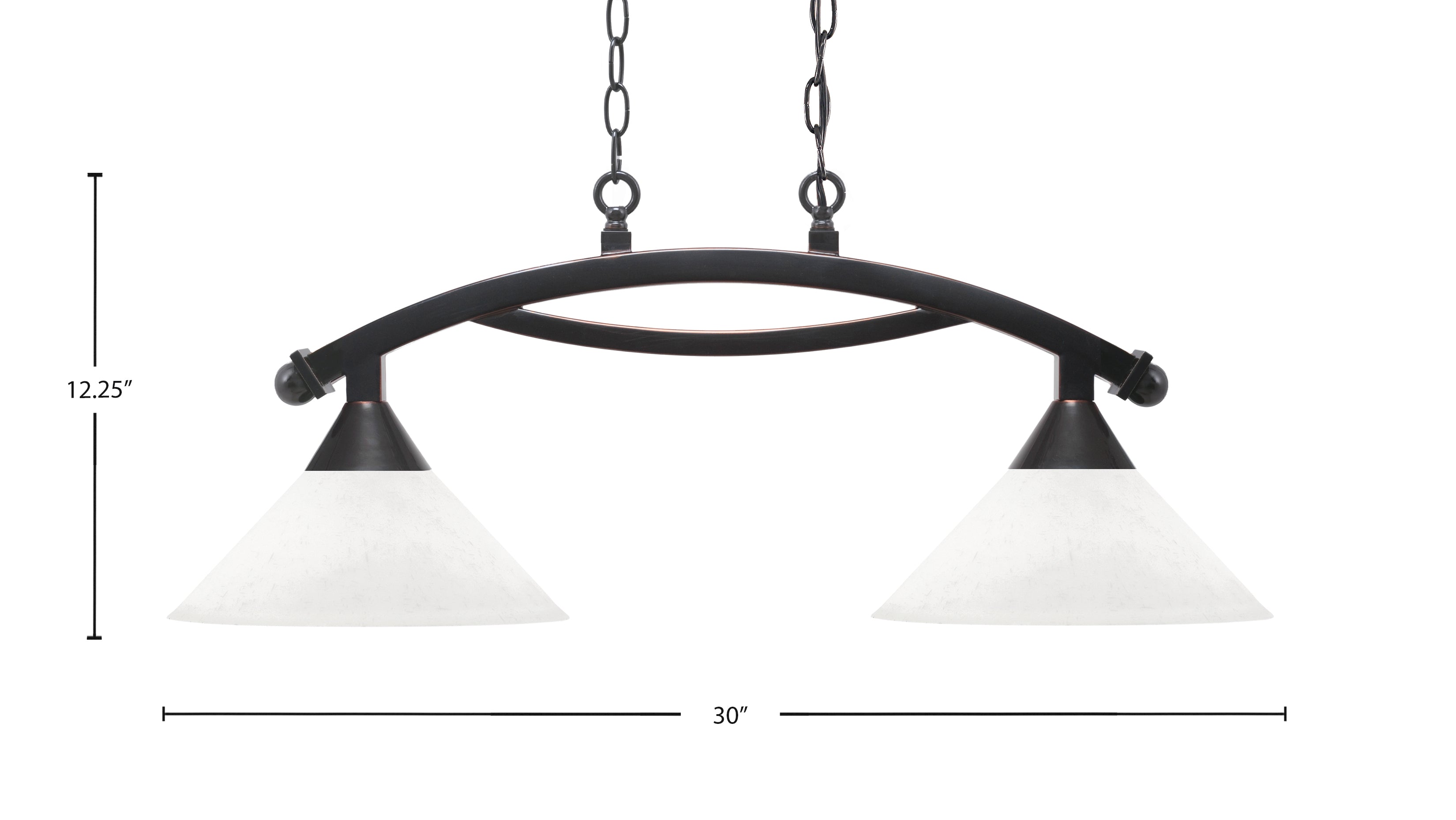 Bow Two Light Island Pendant in Black Copper with White Muslin Shade