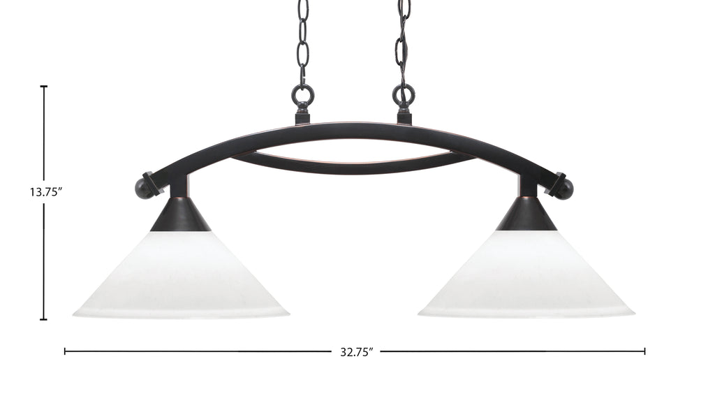 Bow Two Light Island Pendant in Black Copper with White Muslin Shade