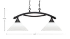 Bow Two Light Island Pendant in Black Copper with White Muslin Shade
