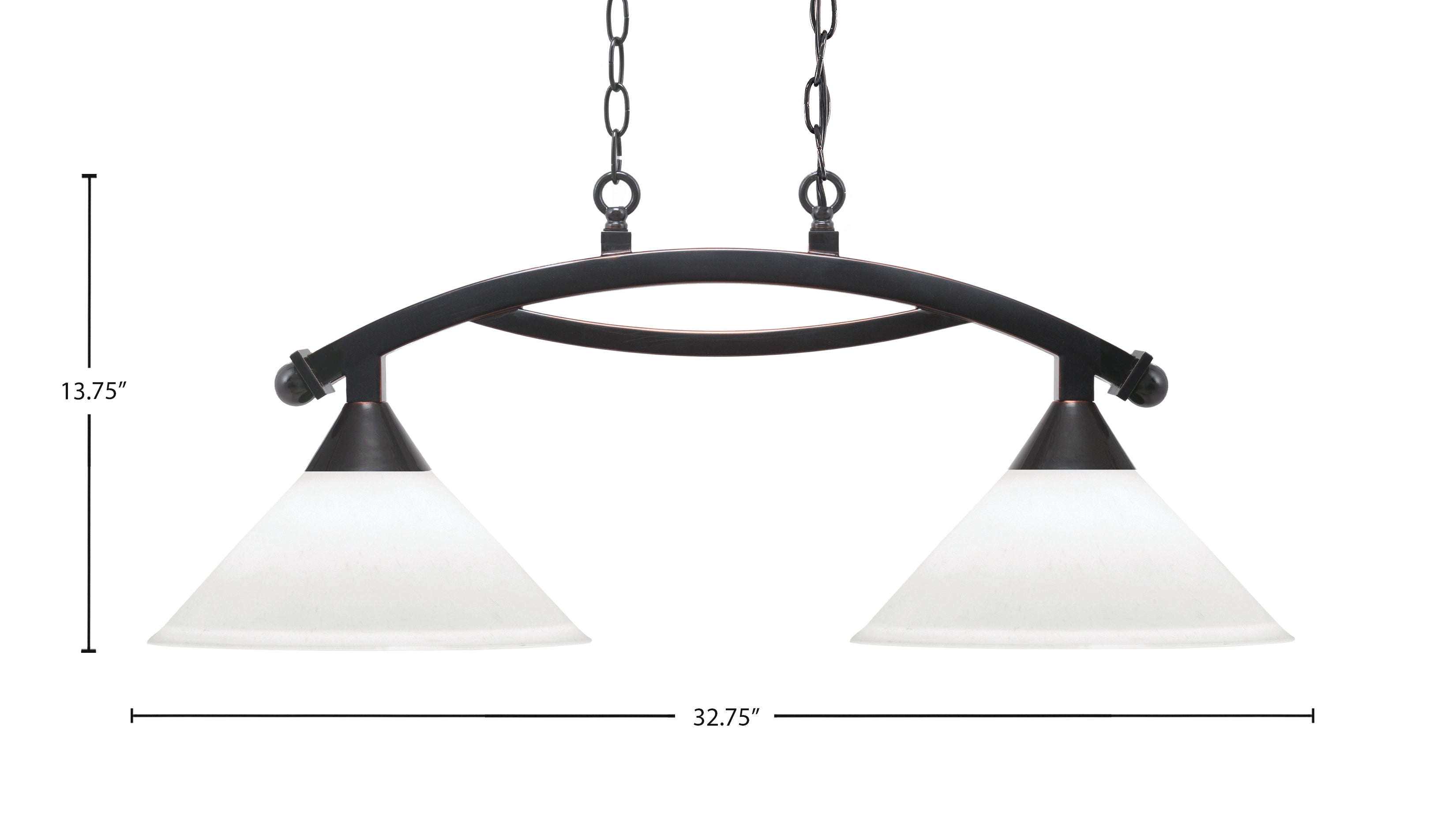 Bow Two Light Island Pendant in Black Copper with White Muslin Shade