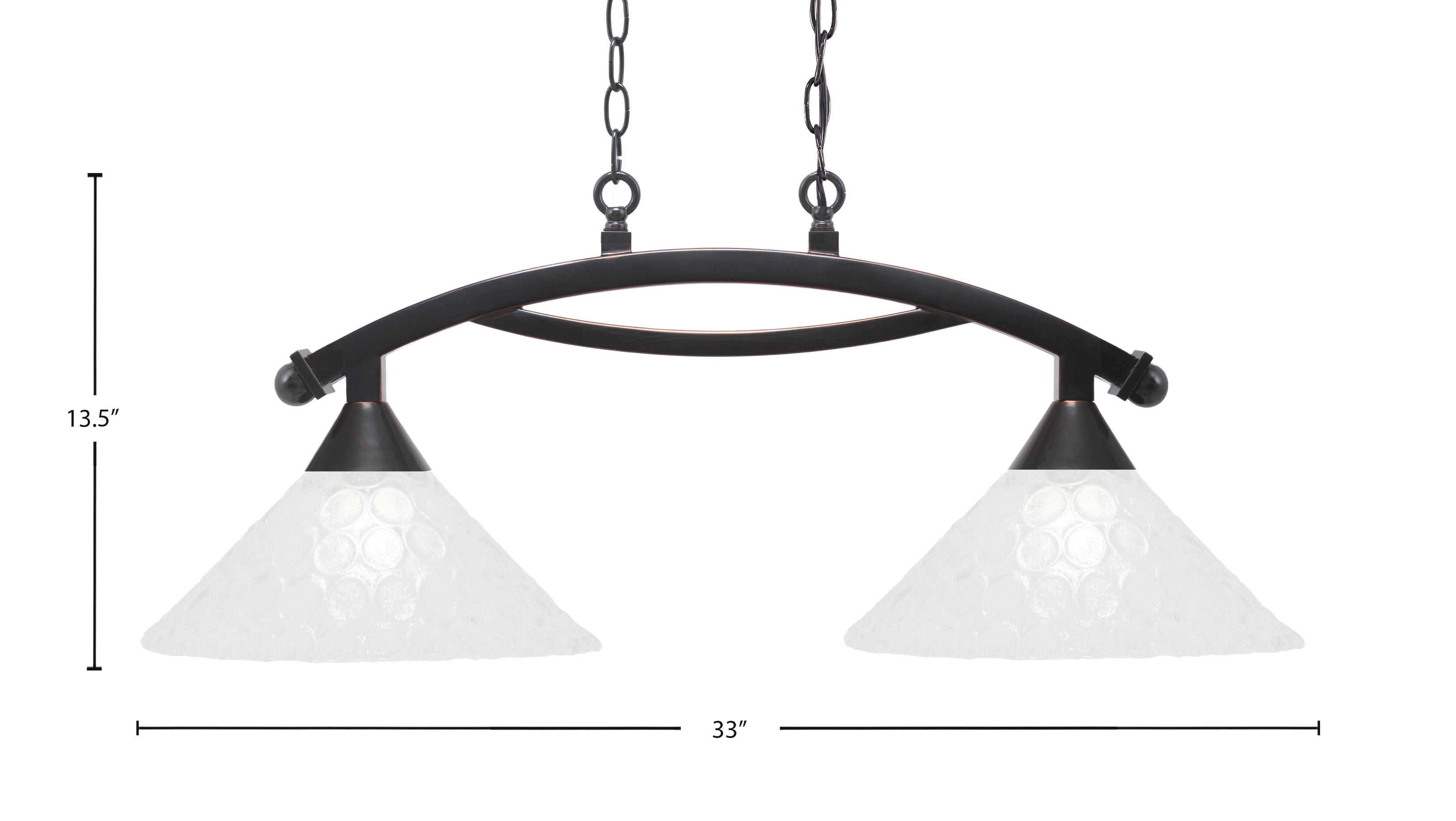 Bow Two Light Island Pendant in Black Copper with 12" Italian Bubble Shade
