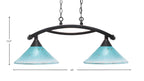 Bow Two Light Island Pendant in Black Copper with 12" Teal Crystal Shade