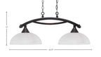 Bow Two Light Island Pendant in Black Copper with Clear Ribbed Shade