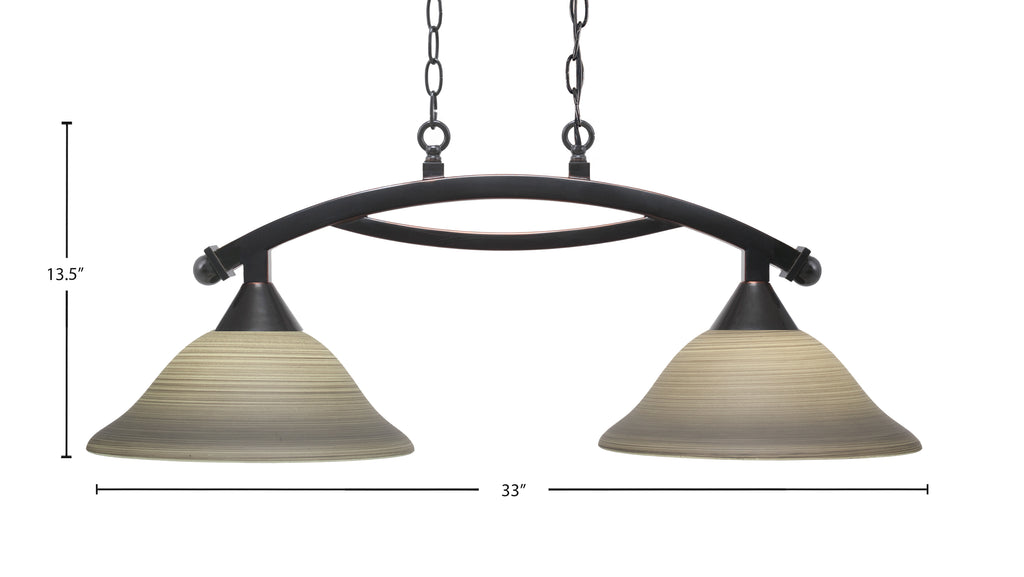 Bow Two Light Island Pendant in Black Copper with 12" Gray Linen Shade