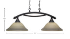 Bow Two Light Island Pendant in Black Copper with 12" Gray Linen Shade
