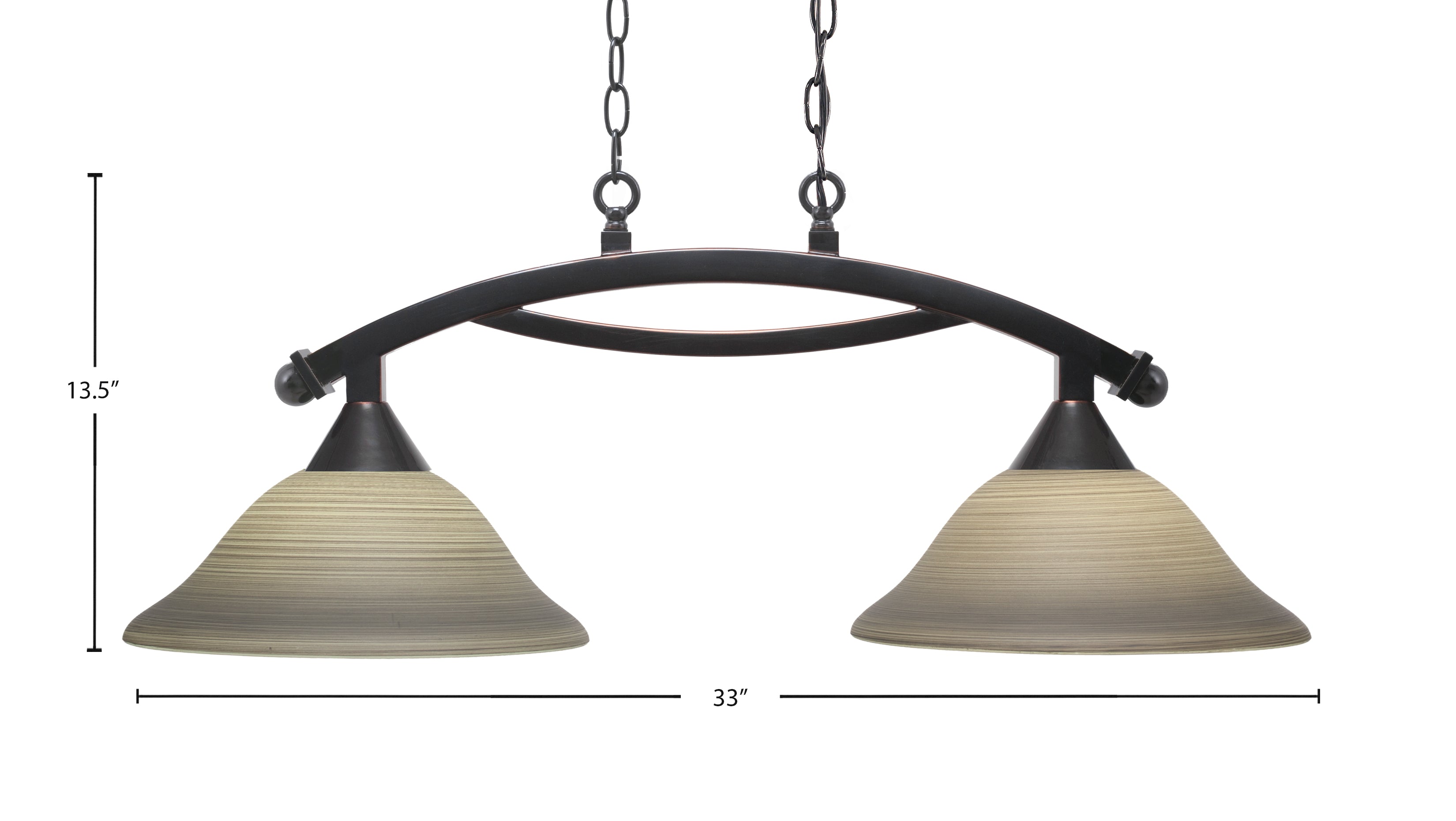 Bow Two Light Island Pendant in Black Copper with 12" Gray Linen Shade