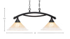 Bow Two Light Island Pendant in Black Copper with 12" Amber Crystal Shade
