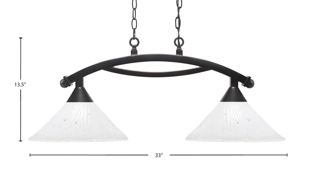 Bow Two Light Island Pendant in Black Copper with 12" Frosted Crystal Shade