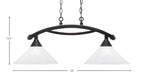 Bow Two Light Island Pendant in Black Copper with 12" Frosted Crystal Shade