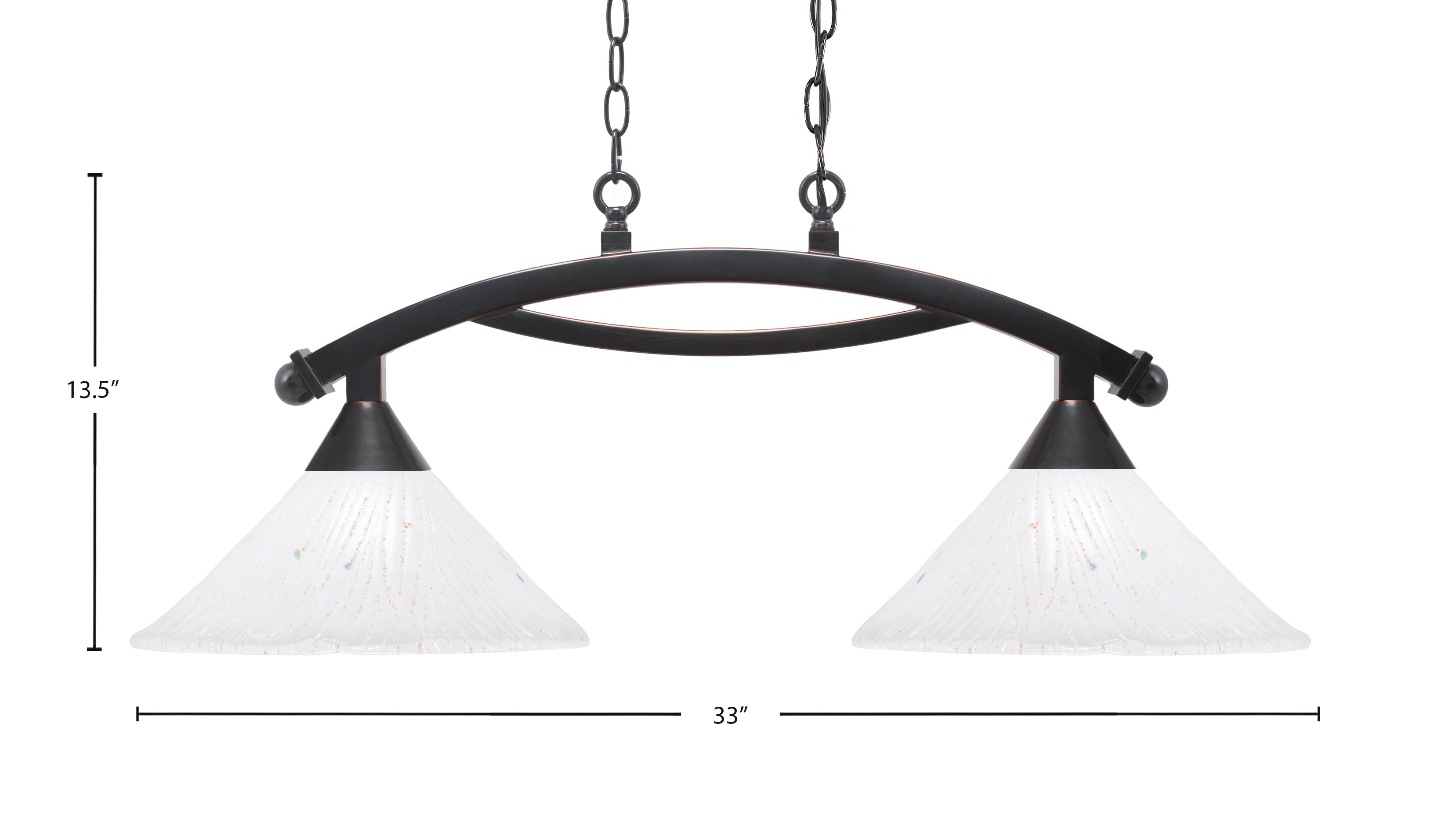 Bow Two Light Island Pendant in Black Copper with 12" Frosted Crystal Shade