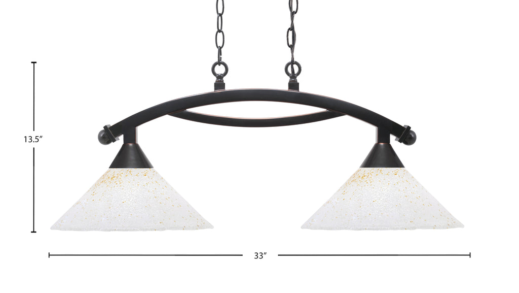 Bow Two Light Island Pendant in Black Copper with 12" Gold Ice Shade