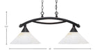 Bow Two Light Island Pendant in Black Copper with 12" Gold Ice Shade