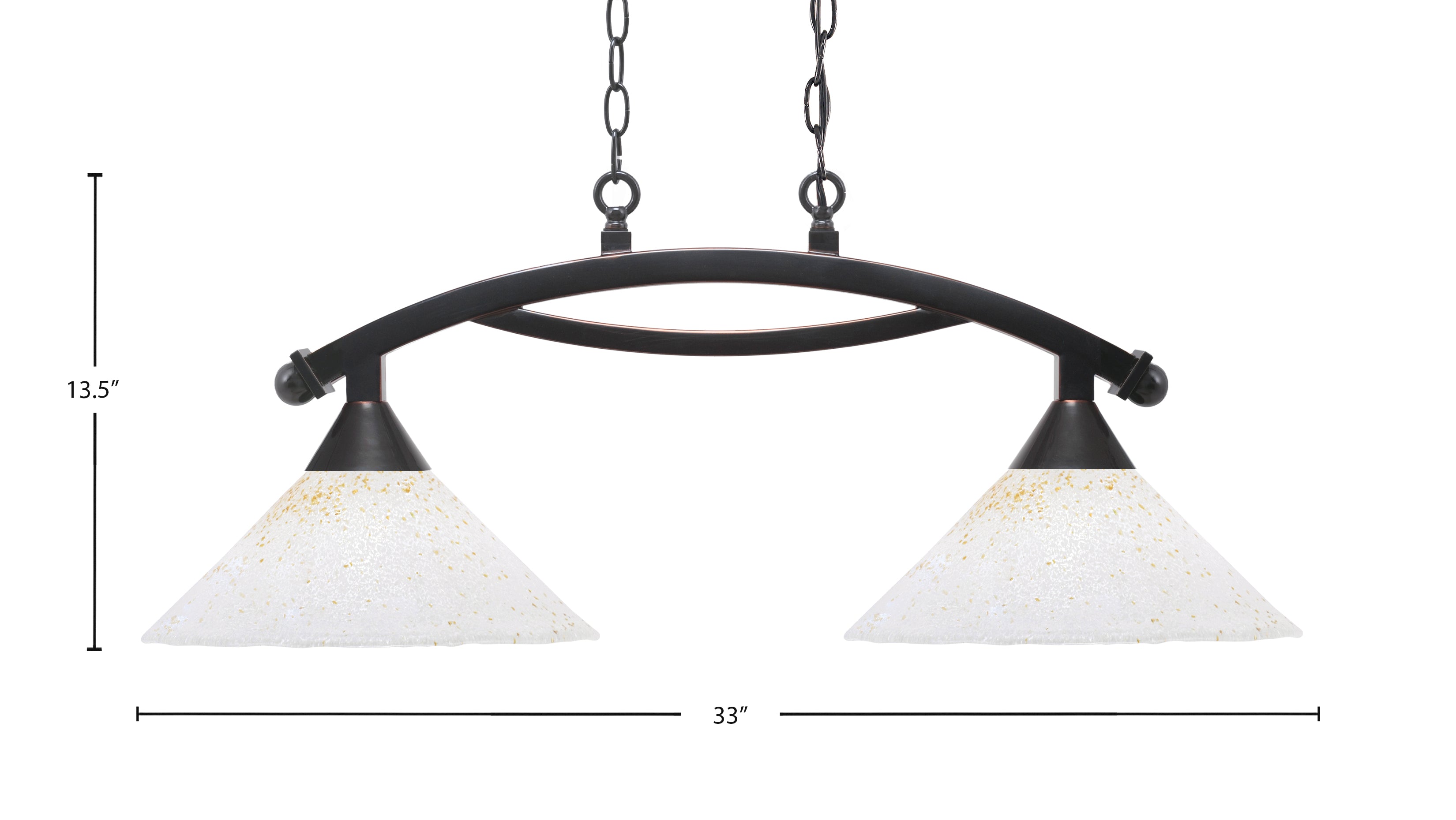 Bow Two Light Island Pendant in Black Copper with 12" Gold Ice Shade