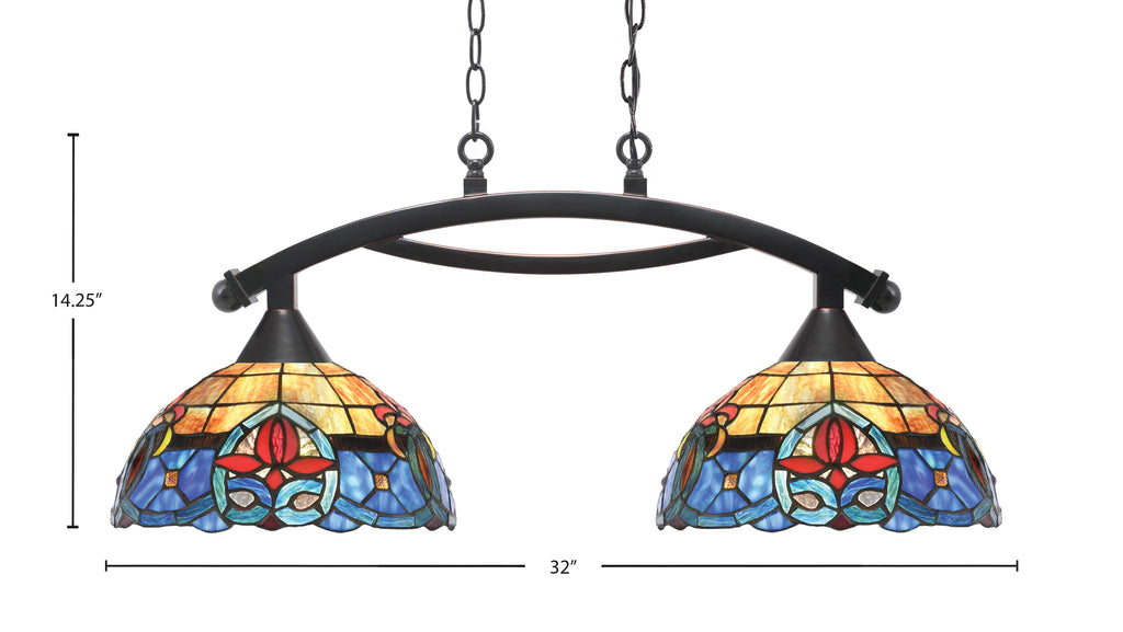 Bow Two Light Island Pendant in Black Copper with Sierra Art Glass Shade