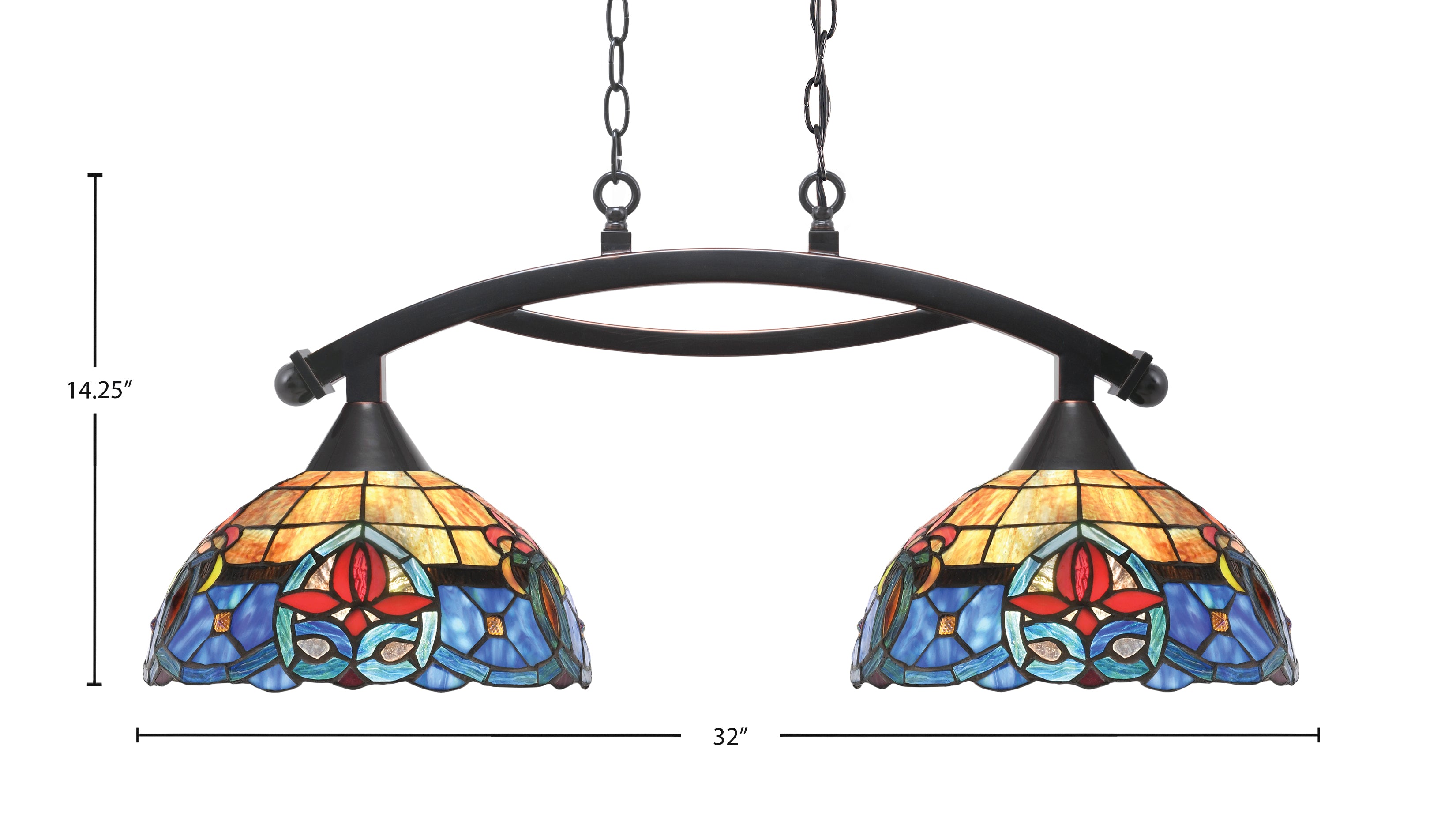 Bow Two Light Island Pendant in Black Copper with Sierra Art Glass Shade