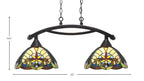 Bow Two Light Island Pendant in Black Copper with Earth Star Art Glass Shade