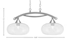 Bow Two Light Island Pendant in Brushed Nickel with Clear Bubble Shade