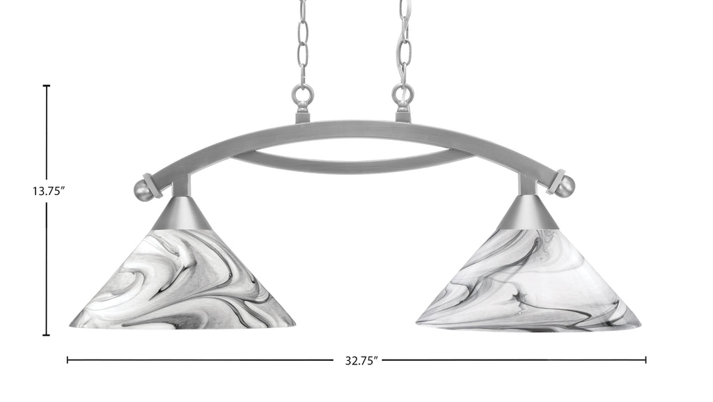 Bow Two Light Island Pendant in Brushed Nickel with Onyx Swirl Shade