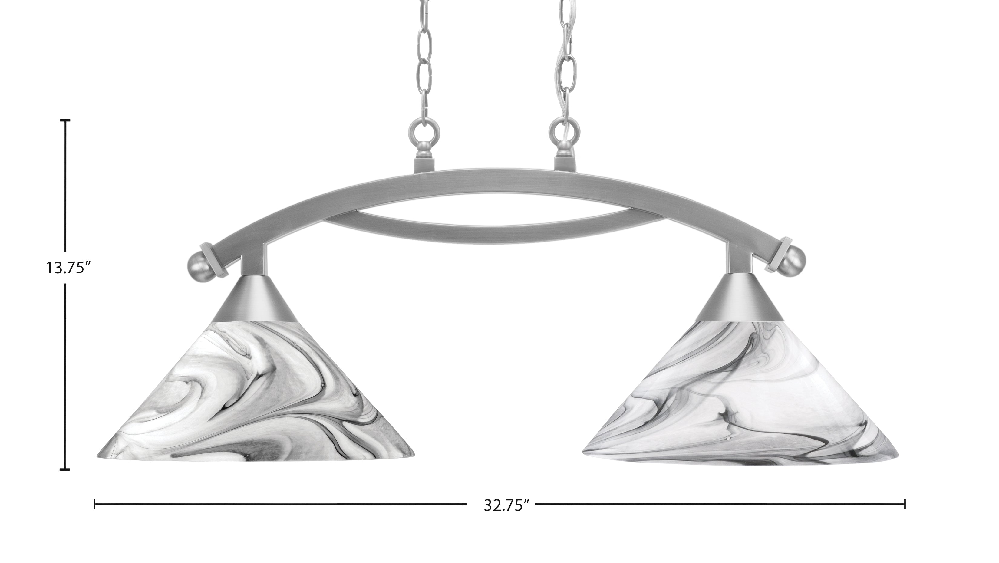 Bow Two Light Island Pendant in Brushed Nickel with Onyx Swirl Shade