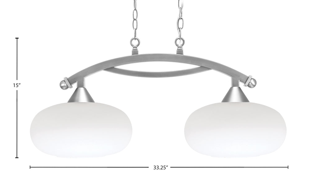 Bow Two Light Island Pendant in Brushed Nickel with White Muslin Shade