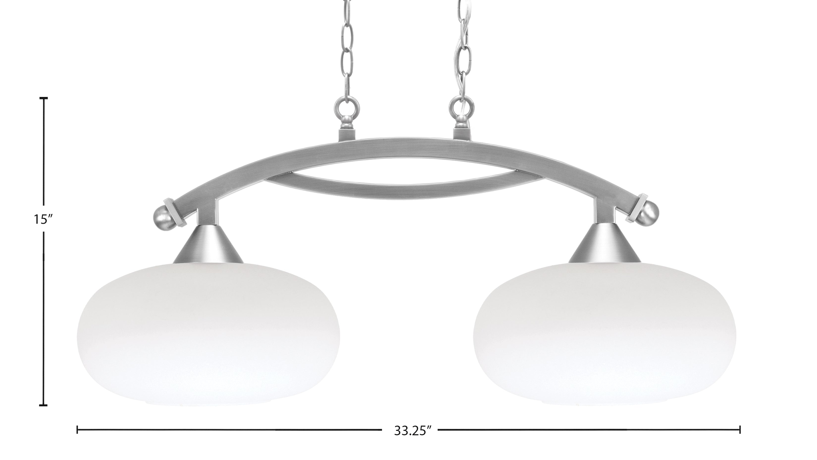 Bow Two Light Island Pendant in Brushed Nickel with White Muslin Shade