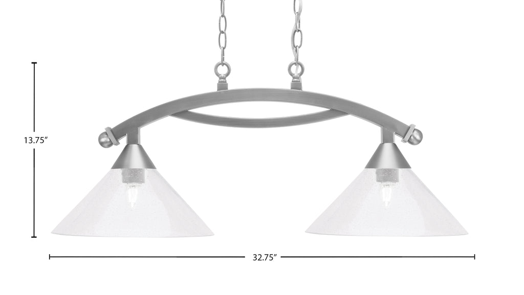 Bow Two Light Island Pendant in Brushed Nickel with Clear Bubble Shade