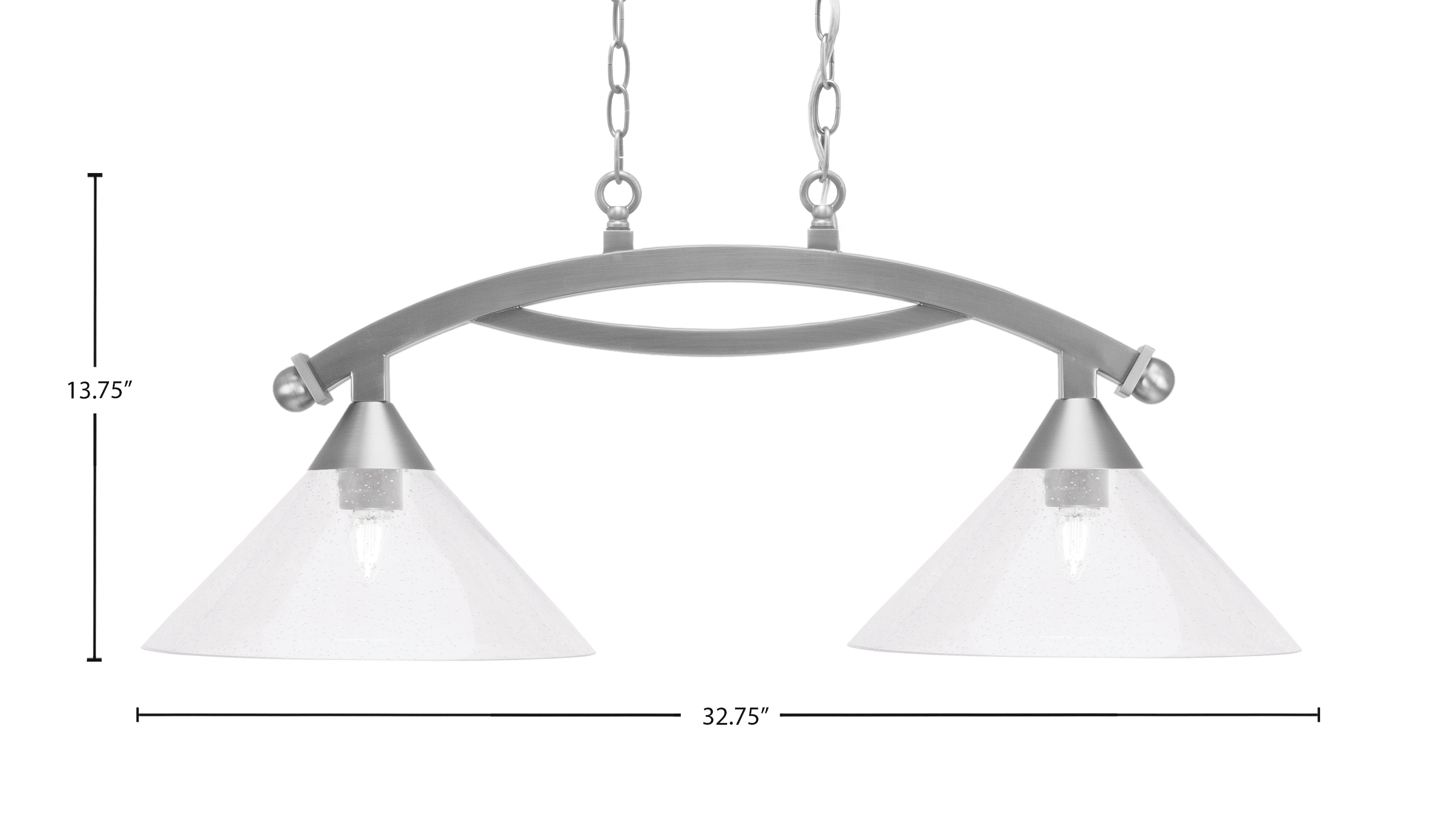 Bow Two Light Island Pendant in Brushed Nickel with Clear Bubble Shade
