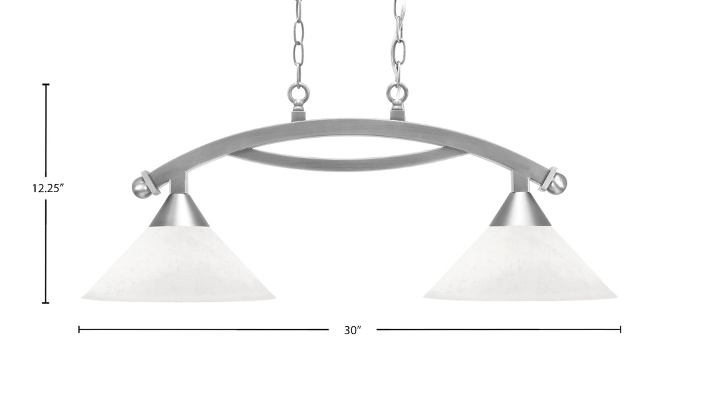 Bow Two Light Island Pendant in Brushed Nickel with White Muslin Shade