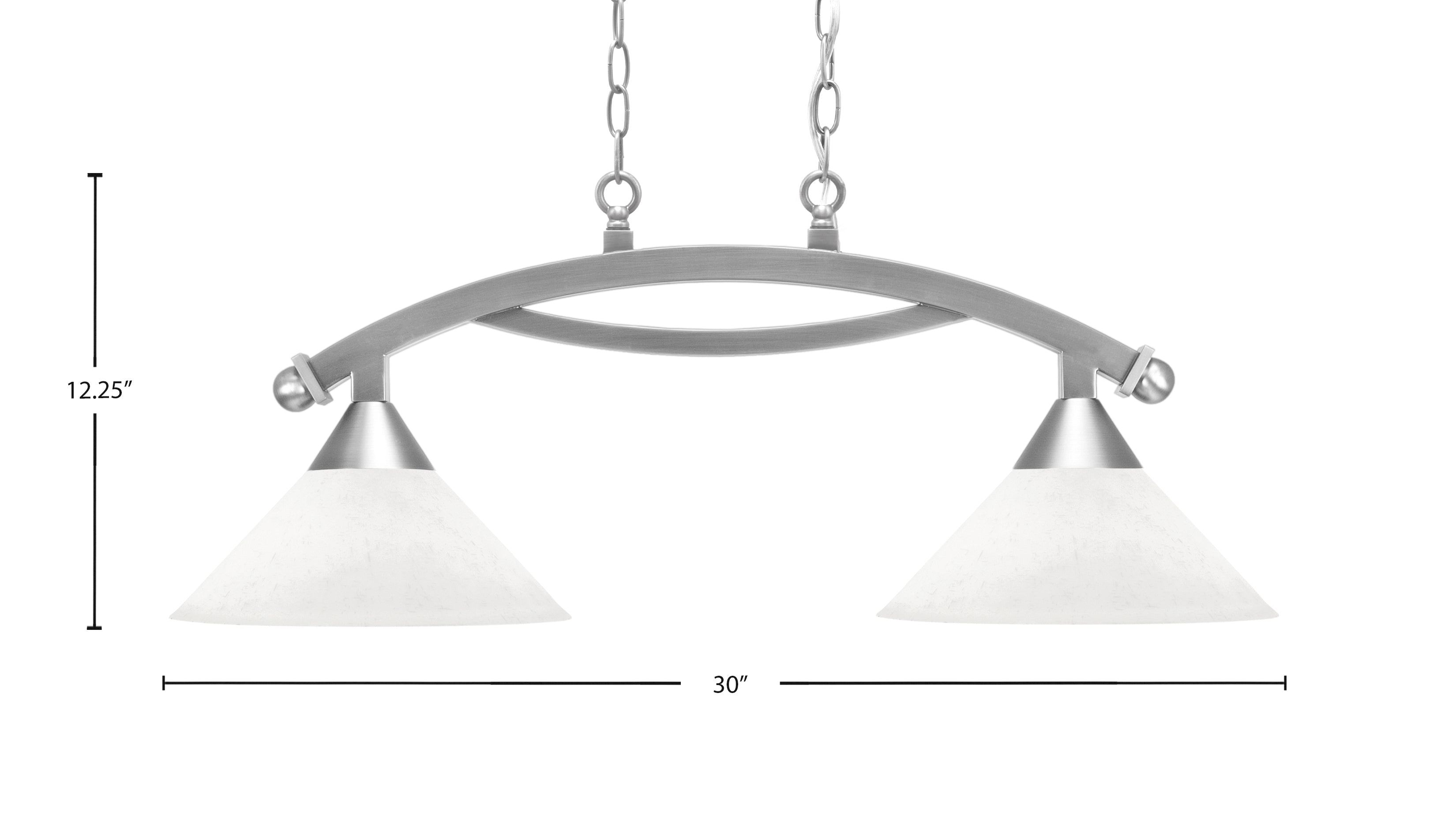 Bow Two Light Island Pendant in Brushed Nickel with White Muslin Shade