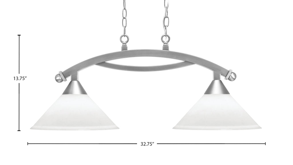 Bow Two Light Island Pendant in Brushed Nickel with White Muslin Shade
