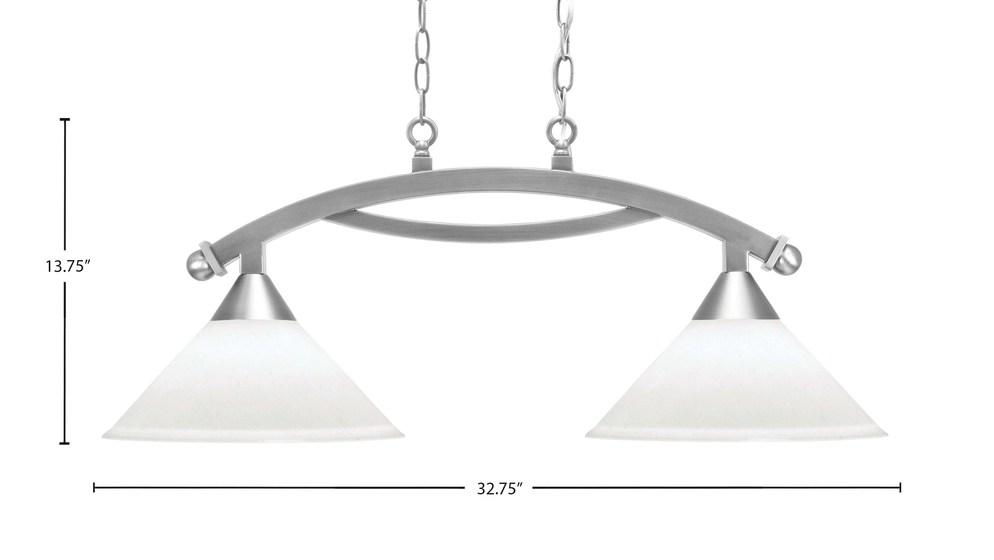 Bow Two Light Island Pendant in Brushed Nickel with White Muslin Shade